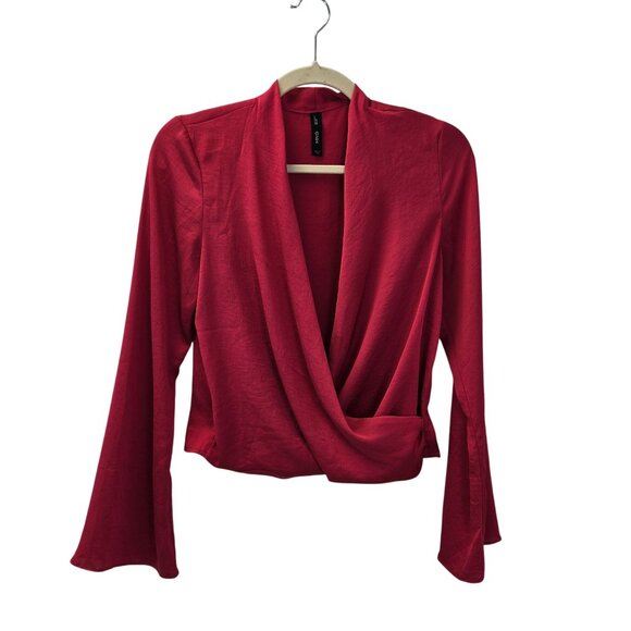 MNG Mango Silky Bell Sleeve Wrap Blouse Size 2 - Picture 1 of 7